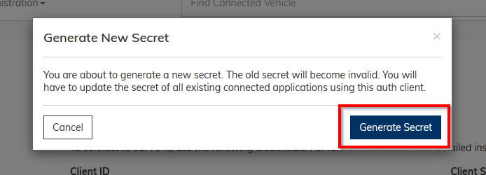API clients new secret