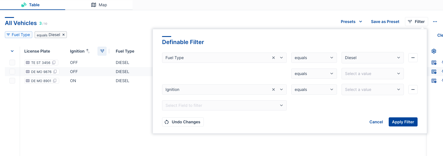 Example of a Second Filter Defined in FleetControl