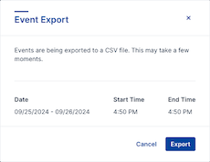 Event Export Dialog on Events Page