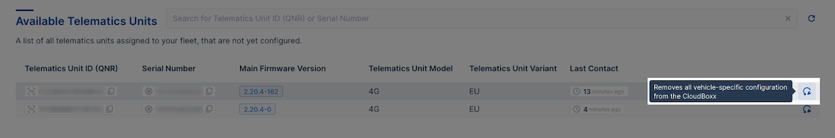 Reset Telematics Unit in FleetControl