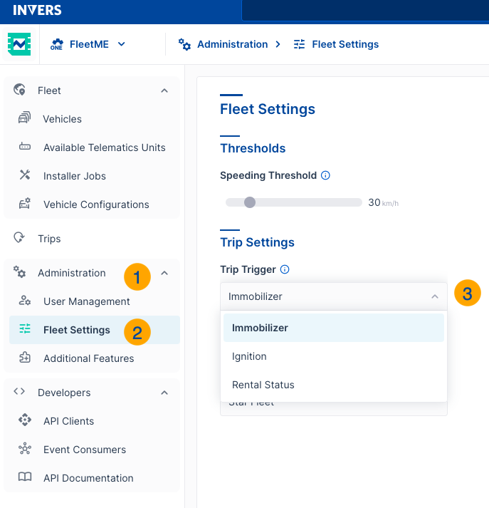Trip Trigger in Fleet Settings