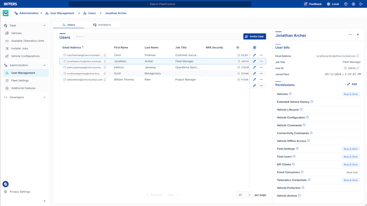 Image of Vehicle Configurations in Fleetcontrol 2.0