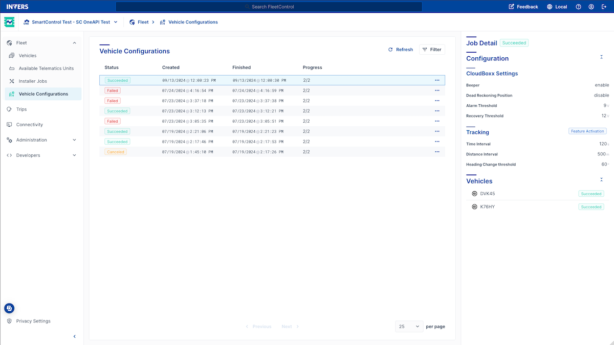 Image of Vehicle Configurations in Fleetcontrol 2.0