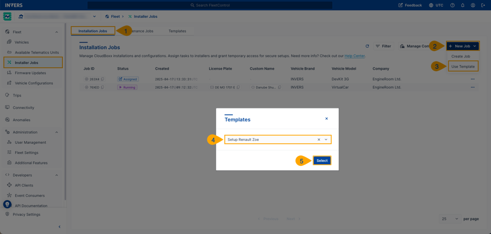 Generate a New Job from a Template in FleetControl