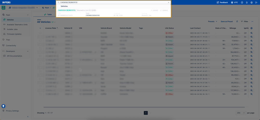 Search by QNR in FleetControl