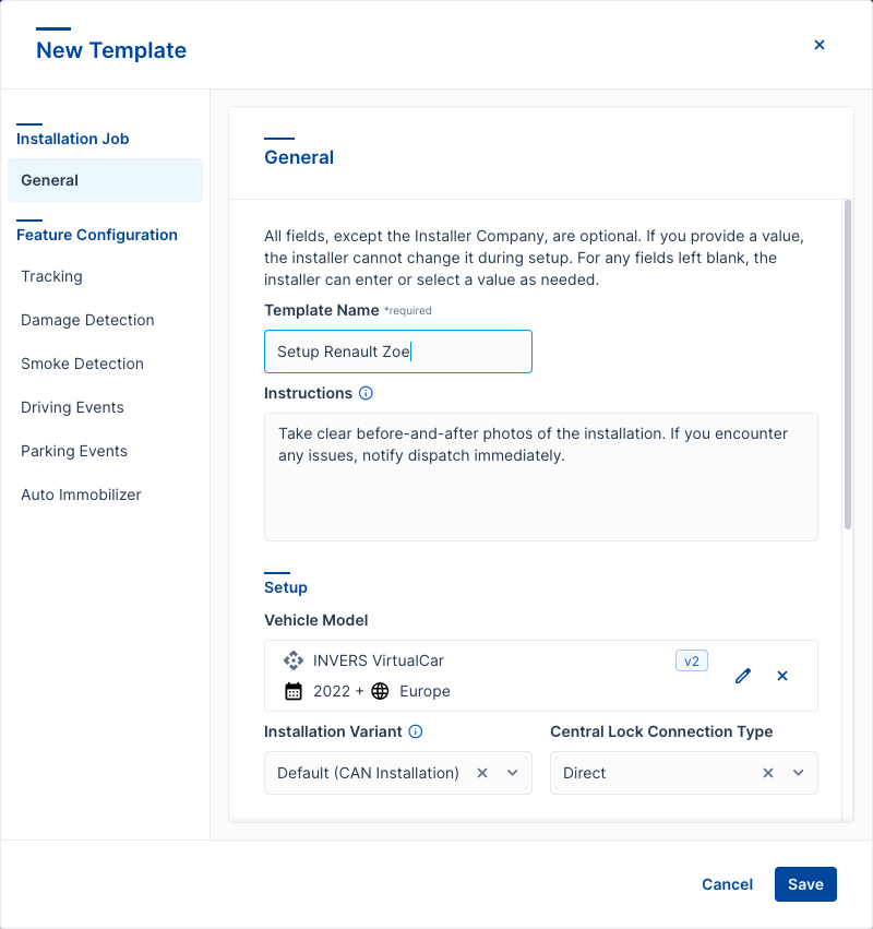 Generate a New Template in FleetControl