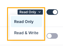 Access Level Dropdown – after enabling a permission, a dropdown appears to choose Read-Only or Read & Write.
